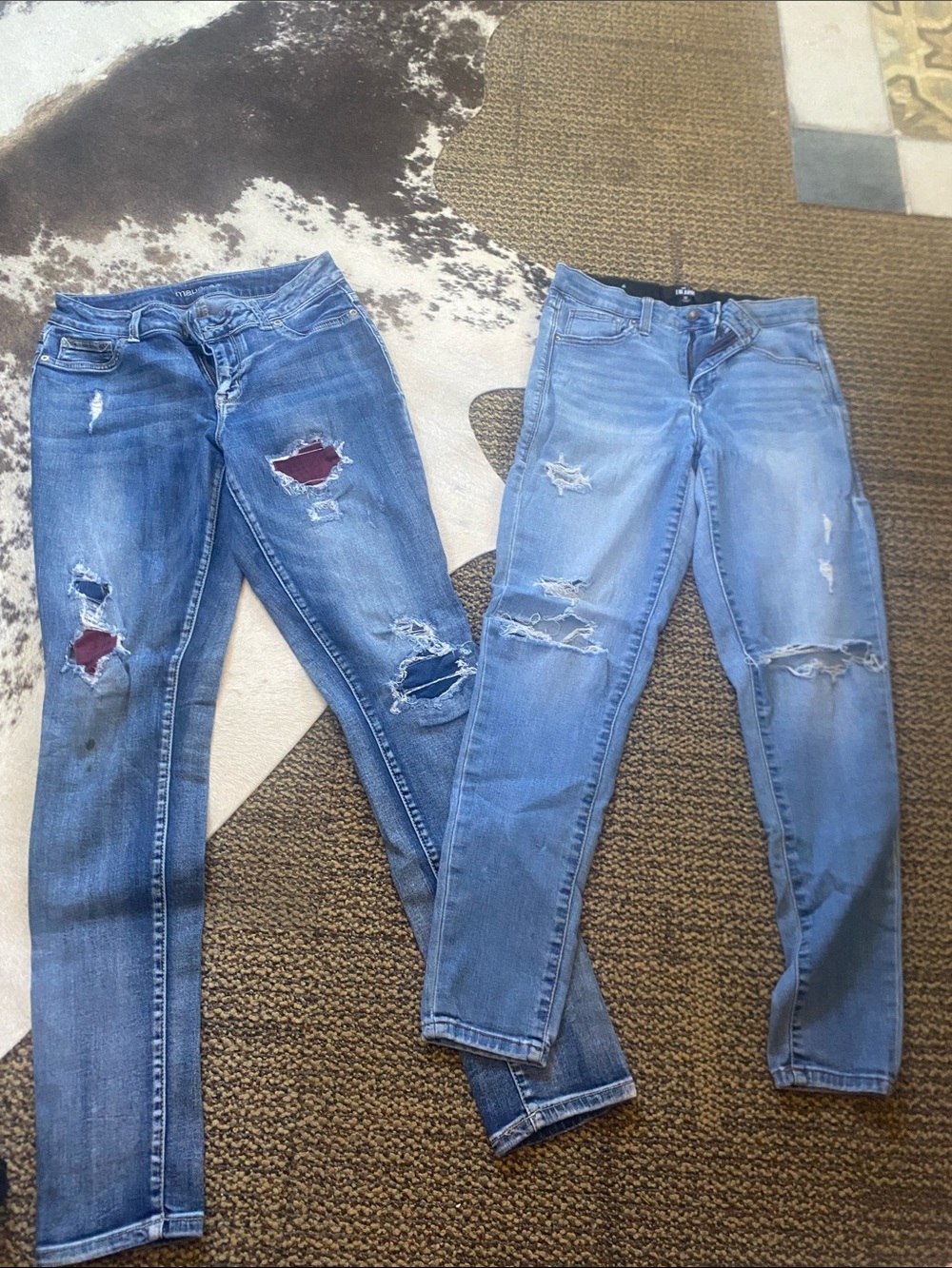 LuLaRoe Women’s Skinny Distressed Jeans in Medium Blue & Light Blue